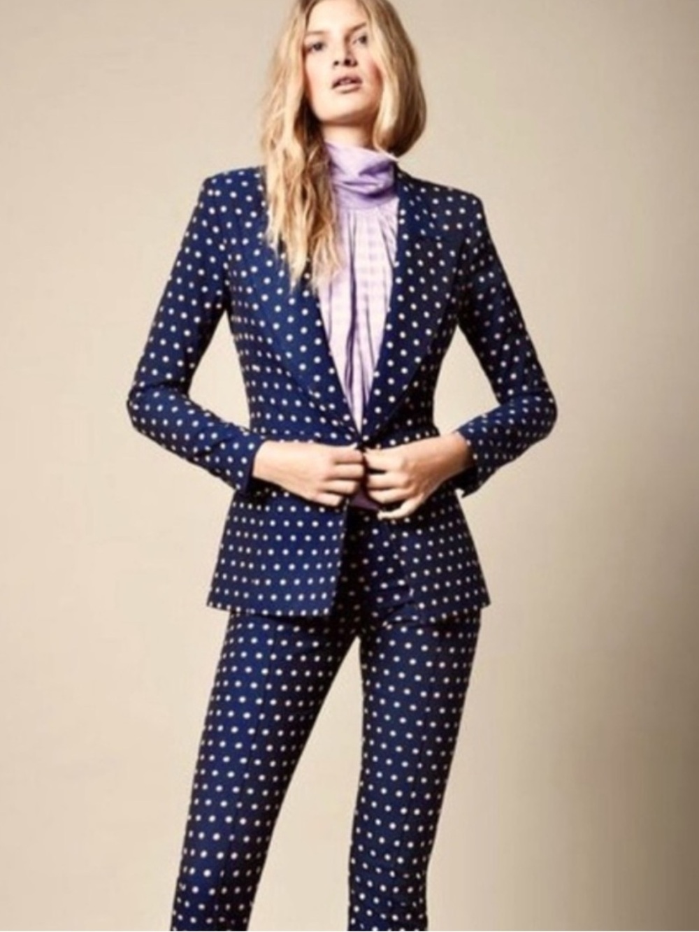 Smythe Navy Blazer with Pink Polka Dots